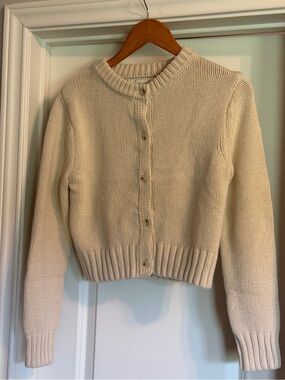 Luna x Sol White Cropped Cardigan Sweater Button Front Cotton Blend